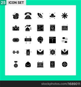 Modern Set of 25 Solid Glyphs Pictograph of app, herb, calligraphy, flower, cap Editable Vector Design Elements