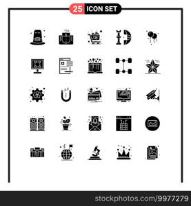 Modern Set of 25 Solid Glyphs Pictograph of balloons, piece, cart, international, chess Editable Vector Design Elements