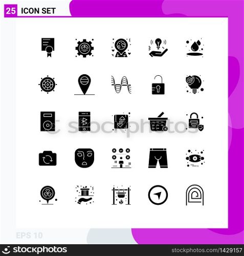 Modern Set of 25 Solid Glyphs Pictograph of beach, humid, love, drop, safe Editable Vector Design Elements