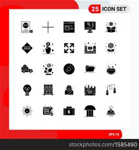 Modern Set of 25 Solid Glyphs Pictograph of box, laboratory, app, computer, development Editable Vector Design Elements