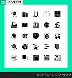 Modern Set of 25 Solid Glyphs Pictograph of bricks layout, server, attraction, multimedia, cloud Editable Vector Design Elements