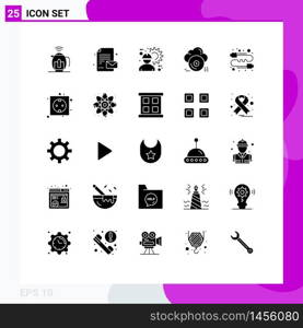 Modern Set of 25 Solid Glyphs Pictograph of buzz, cloud, construction worker, archive, cd Editable Vector Design Elements