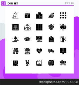 Modern Set of 25 Solid Glyphs Pictograph of design, universe, devices, planet, globe Editable Vector Design Elements