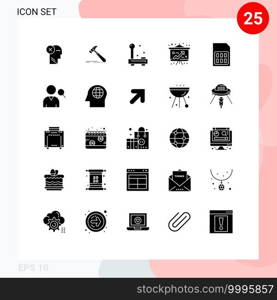 Modern Set of 25 Solid Glyphs Pictograph of economy, equipment, construction, electronic, devices Editable Vector Design Elements