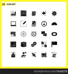 Modern Set of 25 Solid Glyphs Pictograph of energy, right, info, next, holiday Editable Vector Design Elements