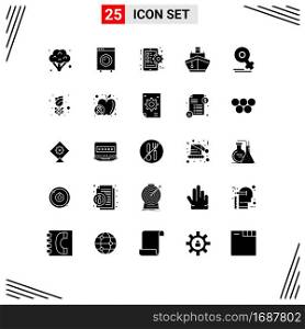Modern Set of 25 Solid Glyphs Pictograph of female, transportation, gear, transport, filled Editable Vector Design Elements