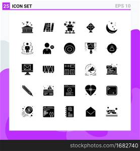 Modern Set of 25 Solid Glyphs Pictograph of flying, kite, intelligent, seminar, convention Editable Vector Design Elements