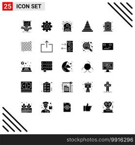 Modern Set of 25 Solid Glyphs Pictograph of home, signaling, gear, construction, thanksgiving Editable Vector Design Elements