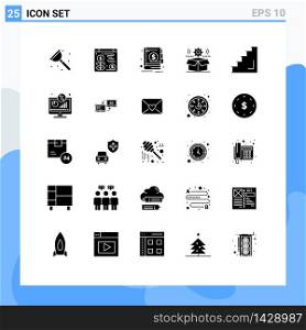 Modern Set of 25 Solid Glyphs Pictograph of interior, setting, economy, gear, cog Editable Vector Design Elements