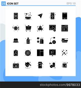 Modern Set of 25 Solid Glyphs Pictograph of ipad, phone recorder, network, music recorder, mobile app Editable Vector Design Elements
