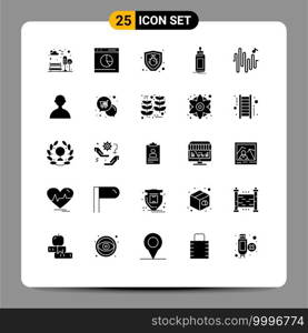 Modern Set of 25 Solid Glyphs Pictograph of music, baby, statistics, child, feeder Editable Vector Design Elements