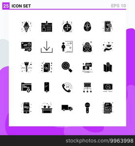 Modern Set of 25 Solid Glyphs Pictograph of order, easter, identification, birthday, winter Editable Vector Design Elements