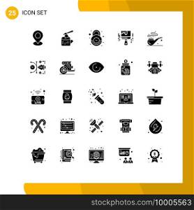 Modern Set of 25 Solid Glyphs Pictograph of pipe, color, alarm, brush, security Editable Vector Design Elements