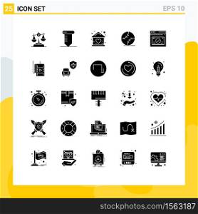 Modern Set of 25 Solid Glyphs Pictograph of secure, stiched, building, sport, ball Editable Vector Design Elements