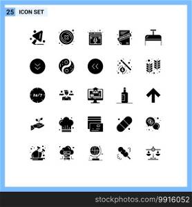 Modern Set of 25 Solid Glyphs Pictograph of travel, bag, microphone, contract, application Editable Vector Design Elements