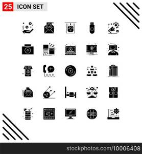 Modern Set of 25 Solid Glyphs Pictograph of video, setting, atm, c&aign, storage Editable Vector Design Elements