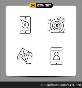 Modern Set of 4 Filledline Flat Colors and symbols such as application, festival, dollar, investment, mobile Editable Vector Design Elements