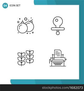 Modern Set of 4 Filledline Flat Colors and symbols such as bomb, plant, play, nipple, typewriter Editable Vector Design Elements