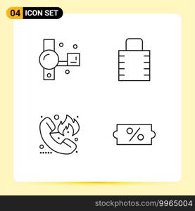 Modern Set of 4 Filledline Flat Colors and symbols such as camcorder, call, recording, lock pad, fire Editable Vector Design Elements