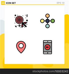 Modern Set of 4 Filledline Flat Colors and symbols such as candy, map, central, share, mobile Editable Vector Design Elements