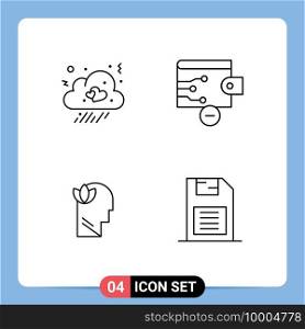 Modern Set of 4 Filledline Flat Colors and symbols such as cloud, mind, heart, wallet, memory card Editable Vector Design Elements