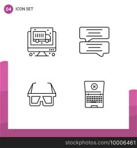 Modern Set of 4 Filledline Flat Colors and symbols such as computer, stereo, bubble, glasses, computing Editable Vector Design Elements