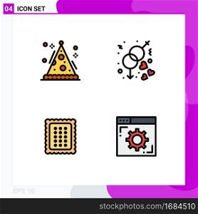 Modern Set of 4 Filledline Flat Colors and symbols such as cone, baking, party, love, food Editable Vector Design Elements