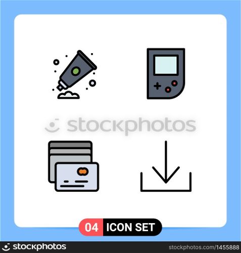 Modern Set of 4 Filledline Flat Colors and symbols such as cream, pay, paint, gameboy, download Editable Vector Design Elements