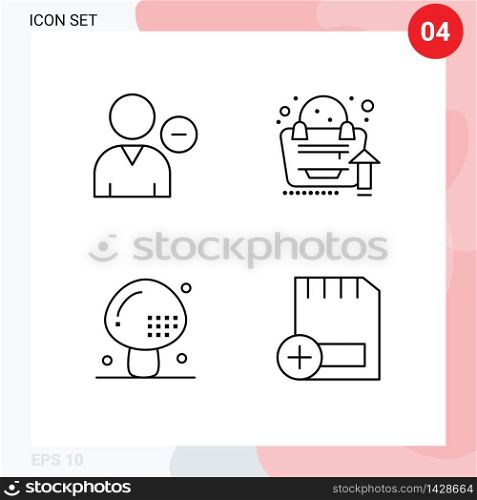 Modern Set of 4 Filledline Flat Colors and symbols such as delete, cooking, profile, analytics, food Editable Vector Design Elements
