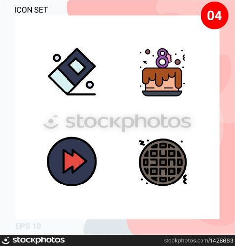 Modern Set of 4 Filledline Flat Colors and symbols such as education, waffle, cake party, celebrate, fast food Editable Vector Design Elements