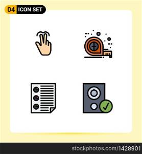 Modern Set of 4 Filledline Flat Colors and symbols such as gestures, data, touch, tape, four Editable Vector Design Elements
