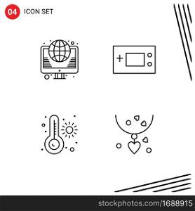 Modern Set of 4 Filledline Flat Colors and symbols such as globe, technology, web, electronics, temperature Editable Vector Design Elements