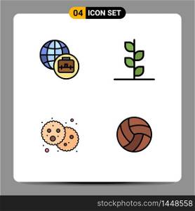 Modern Set of 4 Filledline Flat Colors and symbols such as international business, ball, nature, food, volleyball Editable Vector Design Elements