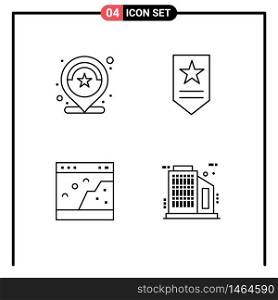 Modern Set of 4 Filledline Flat Colors and symbols such as location, interface, review, military, photo Editable Vector Design Elements