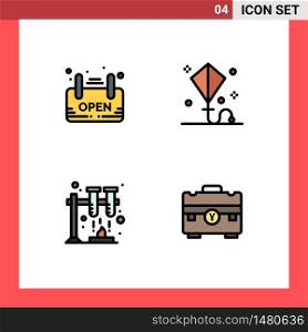 Modern Set of 4 Filledline Flat Colors and symbols such as open, chemistry, board, kite, space Editable Vector Design Elements