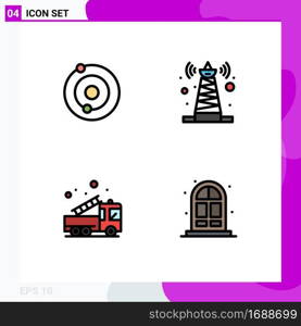 Modern Set of 4 Filledline Flat Colors and symbols such as solar, fire, signal, satellite, truck Editable Vector Design Elements