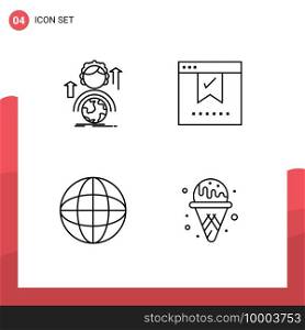 Modern Set of 4 Filledline Flat Colors Pictograph of abilities, okay, global, check, shipping Editable Vector Design Elements