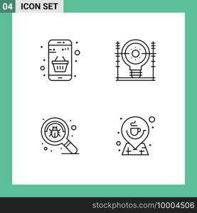 Modern Set of 4 Filledline Flat Colors Pictograph of basket, power, money, energy, find Editable Vector Design Elements