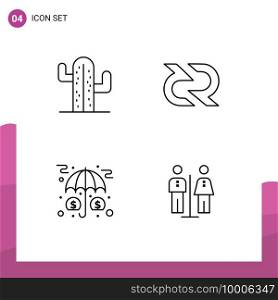 Modern Set of 4 Filledline Flat Colors Pictograph of cactus, assets, american, coin, investment Editable Vector Design Elements