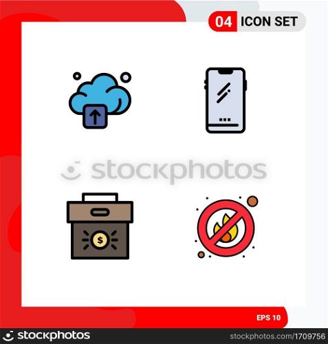 Modern Set of 4 Filledline Flat Colors Pictograph of cloud, business, phone, android, economy Editable Vector Design Elements