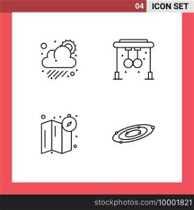 Modern Set of 4 Filledline Flat Colors Pictograph of cloud, location, weather, gym, galaxy Editable Vector Design Elements