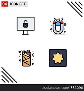 Modern Set of 4 Filledline Flat Colors Pictograph of computer, fast food, acquisition, customer retention, baby Editable Vector Design Elements