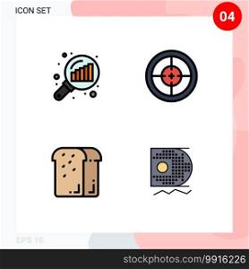 Modern Set of 4 Filledline Flat Colors Pictograph of data analyzing, bread, search stats, military, food Editable Vector Design Elements