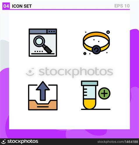 Modern Set of 4 Filledline Flat Colors Pictograph of engine, close, page, jewelry, office Editable Vector Design Elements
