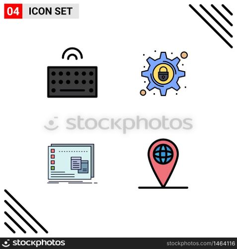 Modern Set of 4 Filledline Flat Colors Pictograph of hardware, mac, wireless, security, os Editable Vector Design Elements