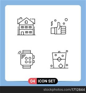 Modern Set of 4 Filledline Flat Colors Pictograph of house, smart, home, hand, touch Editable Vector Design Elements