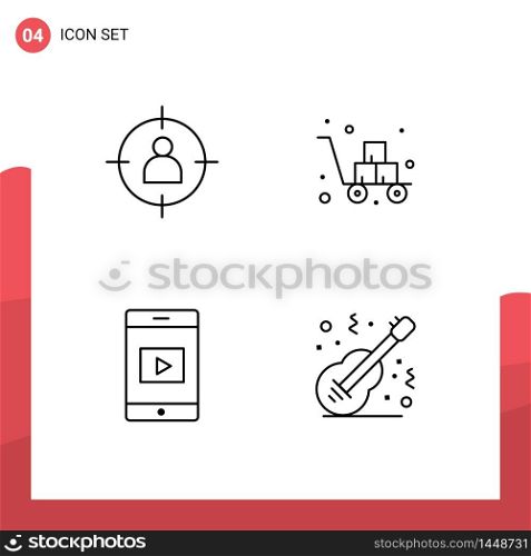 Modern Set of 4 Filledline Flat Colors Pictograph of human, shipping, target, cart, cell Editable Vector Design Elements