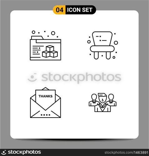 Modern Set of 4 Filledline Flat Colors Pictograph of printing, thanksgiving, chair, letter, security Editable Vector Design Elements