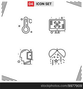 Modern Set of 4 Filledline Flat Colors Pictograph of temperature, mind, repair, technical, thinking Editable Vector Design Elements