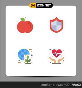 Modern Set of 4 Flat Icons and symbols such as apple, energy, firewall, earth, heart care Editable Vector Design Elements